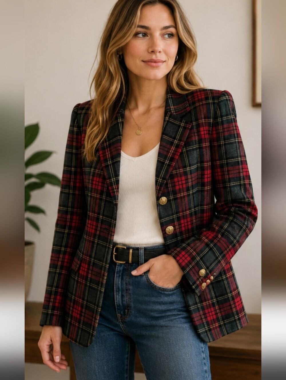 Vintage N Touch 100% Wool Tartan Plaid Blazer Jacket Size 10 USA